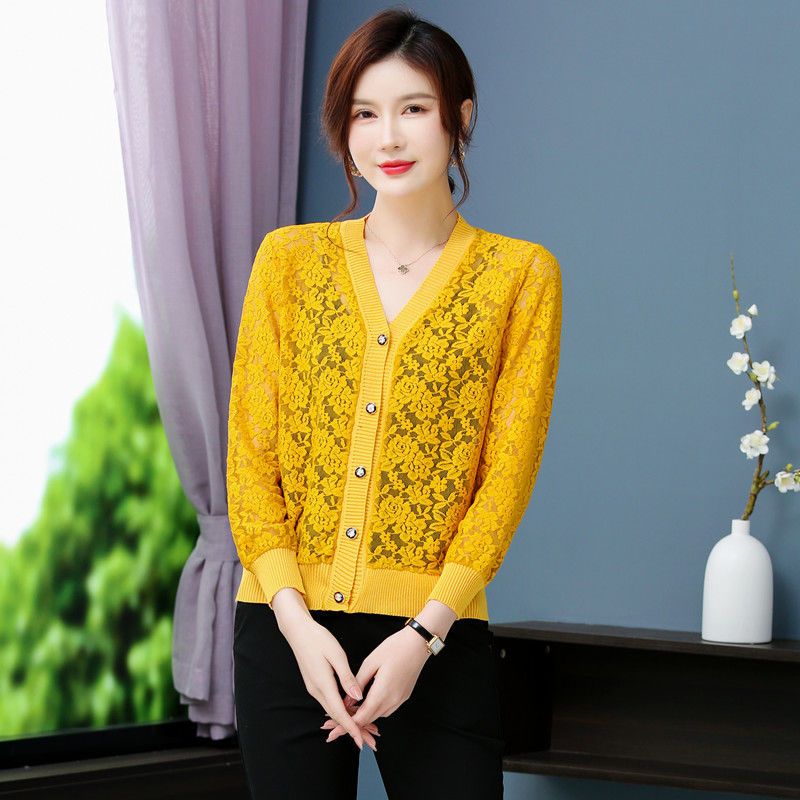 Lace short sunscreen shirt cardigan jacket women  summer thin section small shawl with foreign style high-end sunscreen clothing