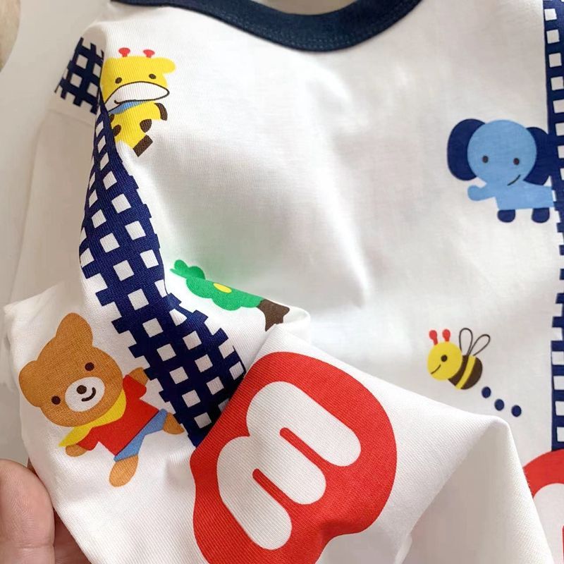 100% cotton children's boys and girls 2023 summer new cartoon print quick-drying breathable short-sleeved T-shirt top