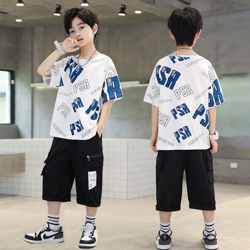 Children's clothing boy summer suit 2023 new summer Korean version of the big boy short-sleeved two-piece suit handsome trendy