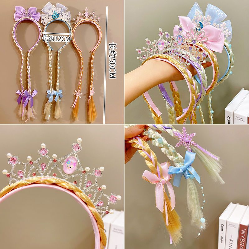 Children's hair accessories Frozen wig crown headband baby cute little girl headband Frozen crown braid