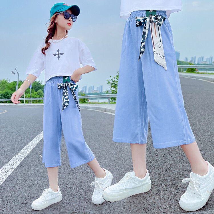 女童七分牛仔褲2022夏裝新款兒童裝薄款寬鬆夏款褲子夏季大童洋氣