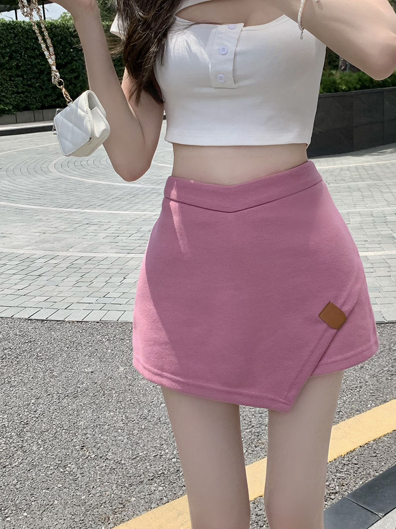 Spicy Girls Irregular Half Skirt Women's  Summer New A-line Skirt High Waist Pink Wrap Arm Short Skirt Trouser Skirt