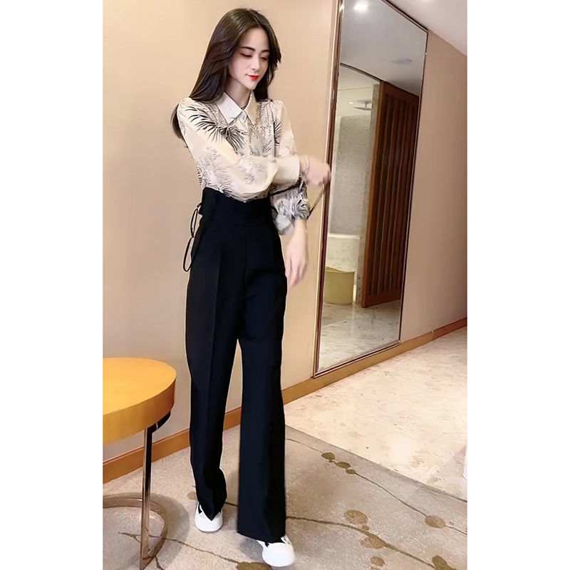 Internet celebrity fried street fashion suit female  new high-end sense wear western style shirt slim overalls overalls two-piece set