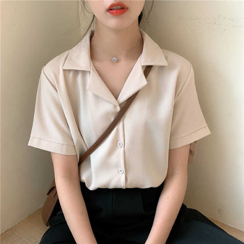 大碼2022夏季新款韓版寬鬆顯瘦設計百搭洋氣襯衫雪紡衫女短袖上衣
