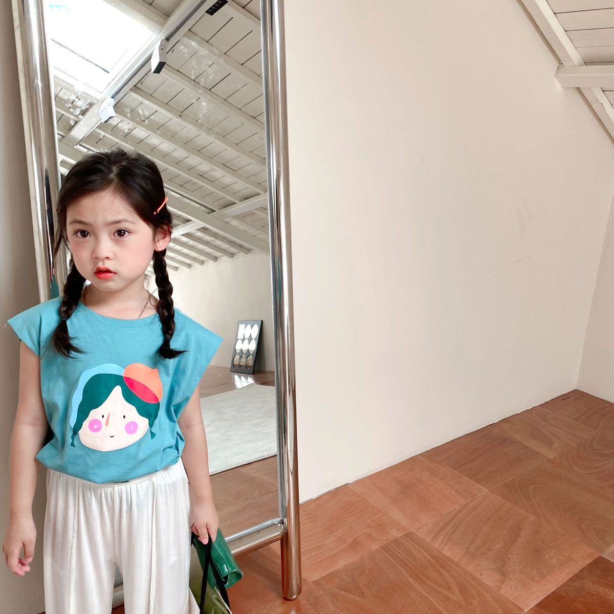 Girls cotton vest summer dress foreign style 2022 new children's Korean version baby children's cartoon t-shirt top tide