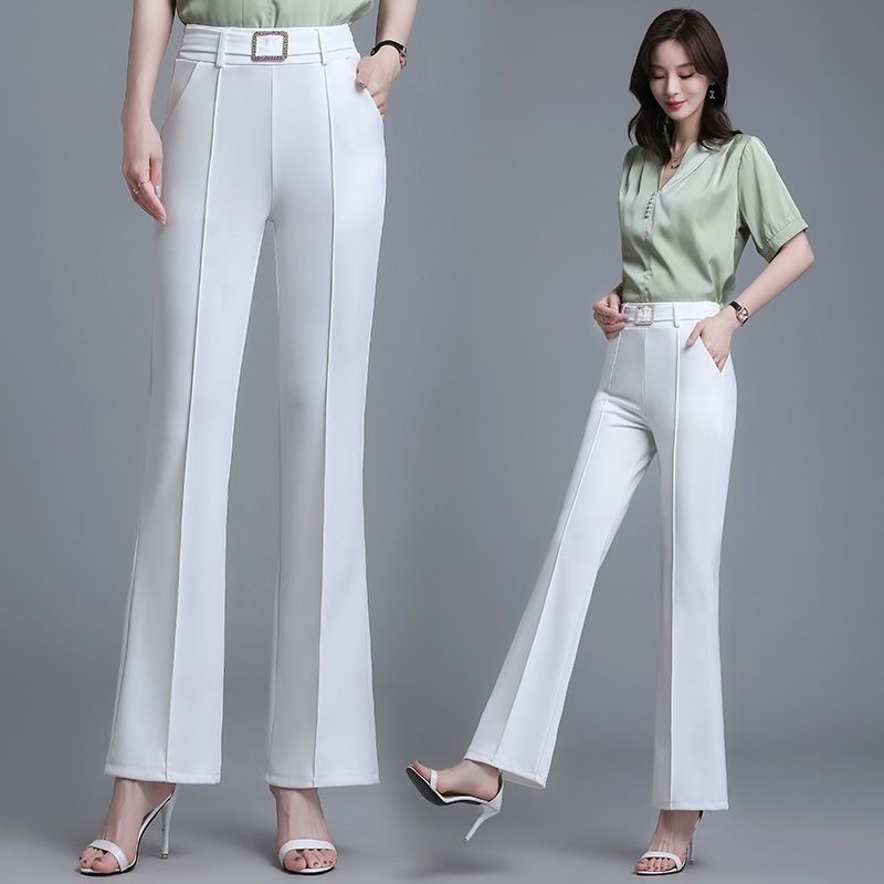 Bootstrap pants women's high waist slimming all-match wide-leg pants suit pants women's straight-leg pants with a sense of drape and elastic casual pants for women