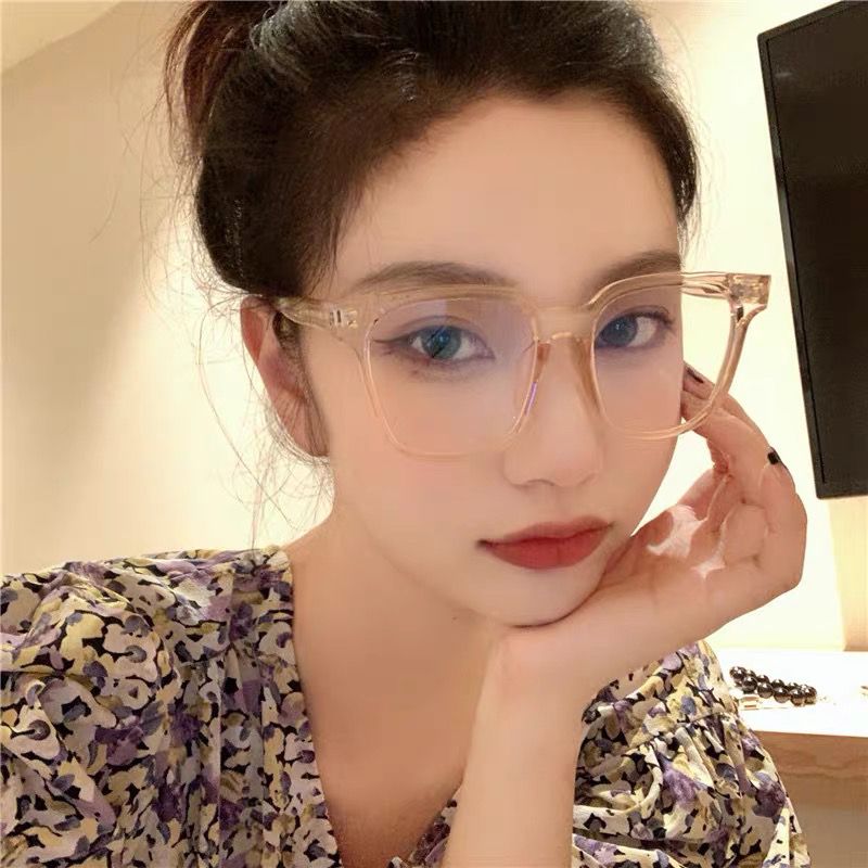 Xiaohongshu brown myopia glasses frame female transparent ultra-light anti-blue light radiation male can be equipped with high degree flat light frame