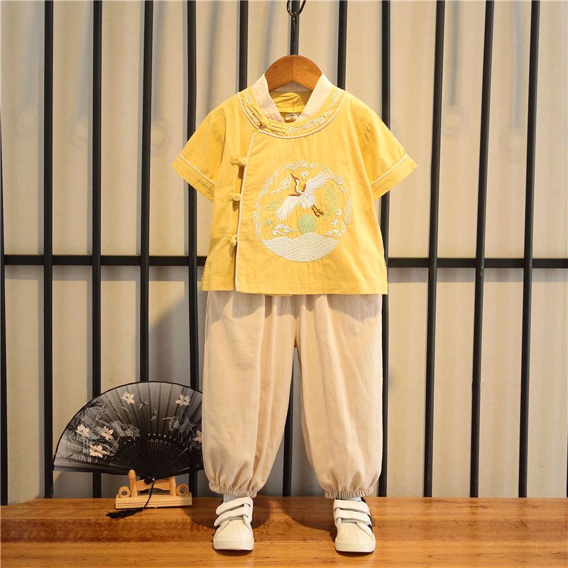 漢服男童夏季中國風國學服古裝兩件套寶寶薄款演出服兒童棉麻套裝