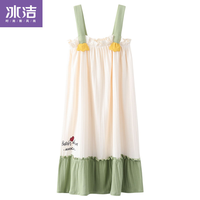 Bingjie summer sling nightdress ladies summer pure cotton thin cute student sleeveless pajamas skirt home service summer