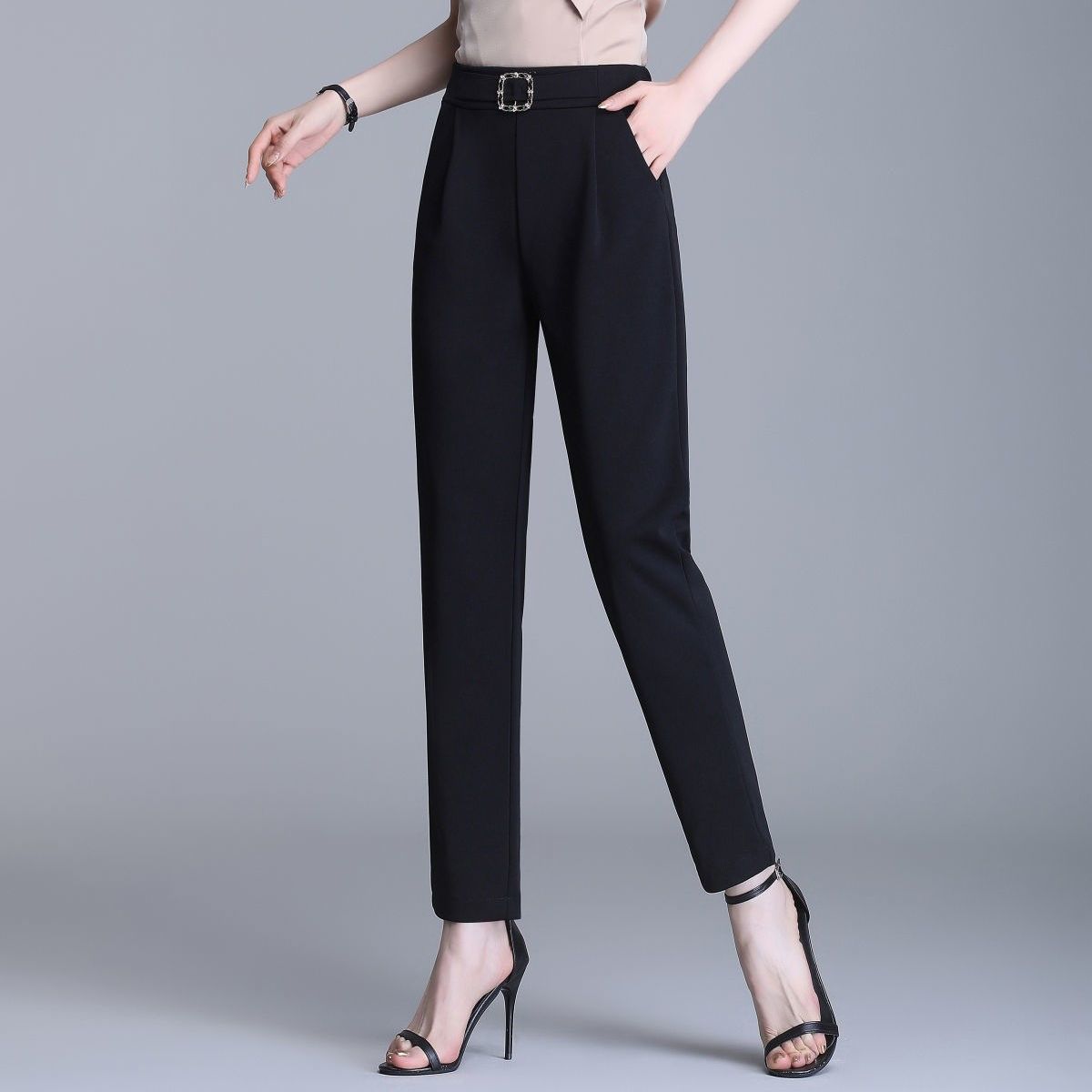 Nine points / trousers ice silk harem pants women's summer thin section high waist slim casual pants with a sense of drape and all-match skinny pants