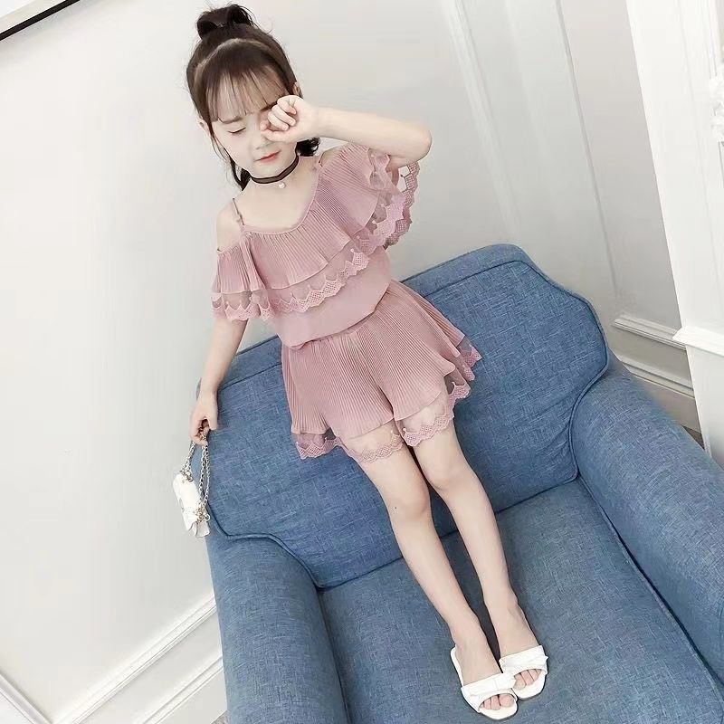 Girls' summer suits 2022 new fashion suits Korean version of chiffon middle-aged girls' suits summer suits foreign style