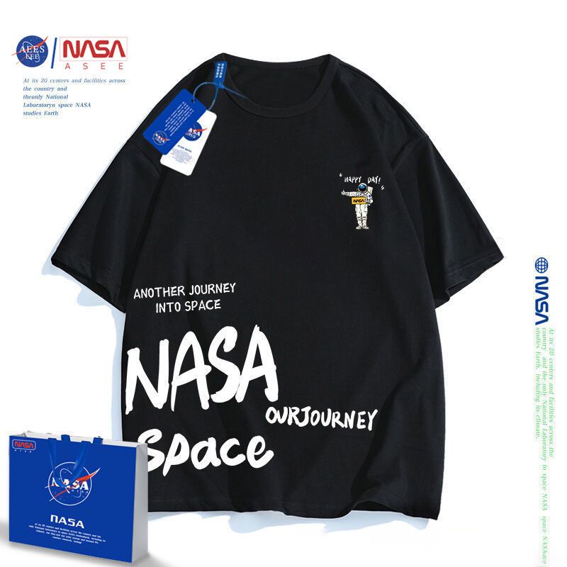 NASAAESS joint cotton logo printing short-sleeved parent-child clothing boys and girls baby Klein blue T-shirt half-sleeve