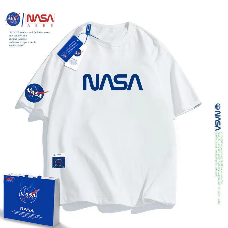 NASAAESS joint cotton logo printing short-sleeved parent-child clothing boys and girls baby Klein blue T-shirt half-sleeve