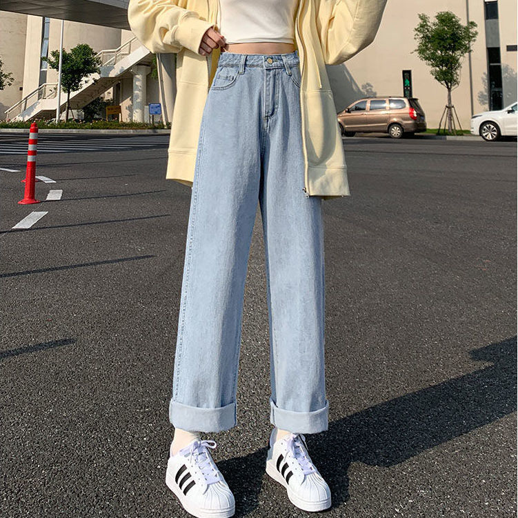 High-waisted wide-leg pants thin jeans women's spring and summer thin section new loose drape floor-mopping straight-leg pants