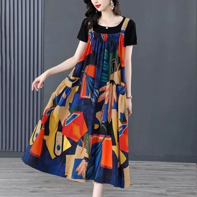 Summer suit fashion foreign style suspenders dress gentle wind long skirt French ladies short-sleeved summer set