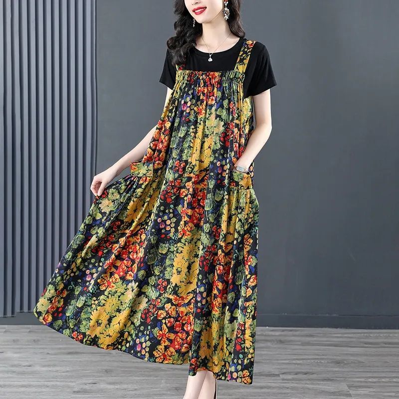 Summer suit fashion foreign style suspenders dress gentle wind long skirt French ladies short-sleeved summer set