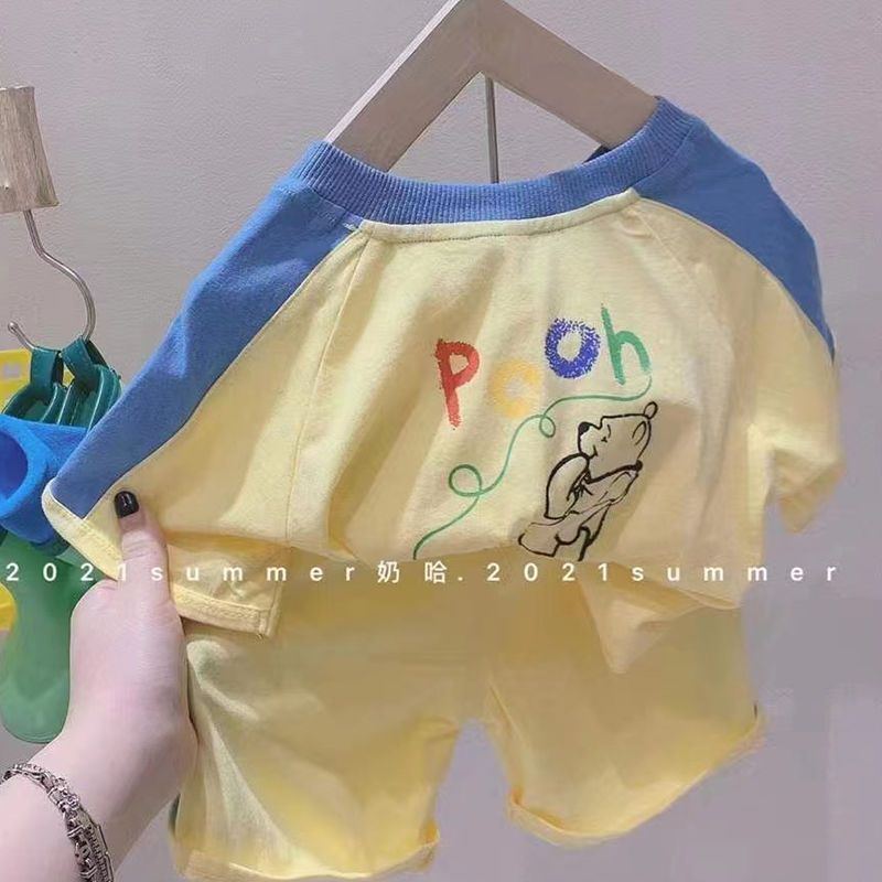男女童夏装套装2022新款童装儿童卡通短袖拼接两件套中小童宝宝服
