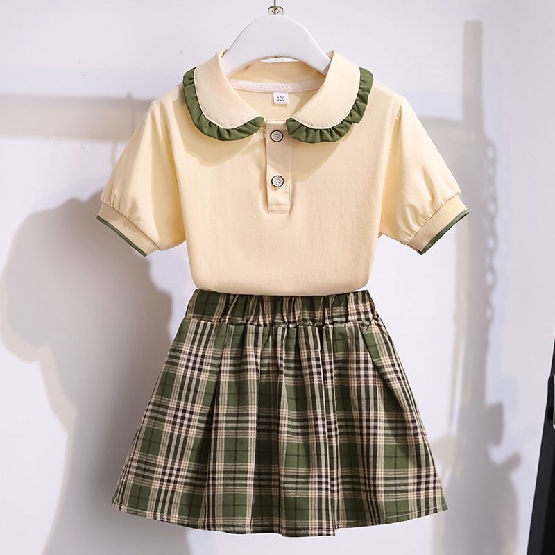 女童夏季时尚套装2023儿童小学生短袖薄款童装学院风运动套装裙子