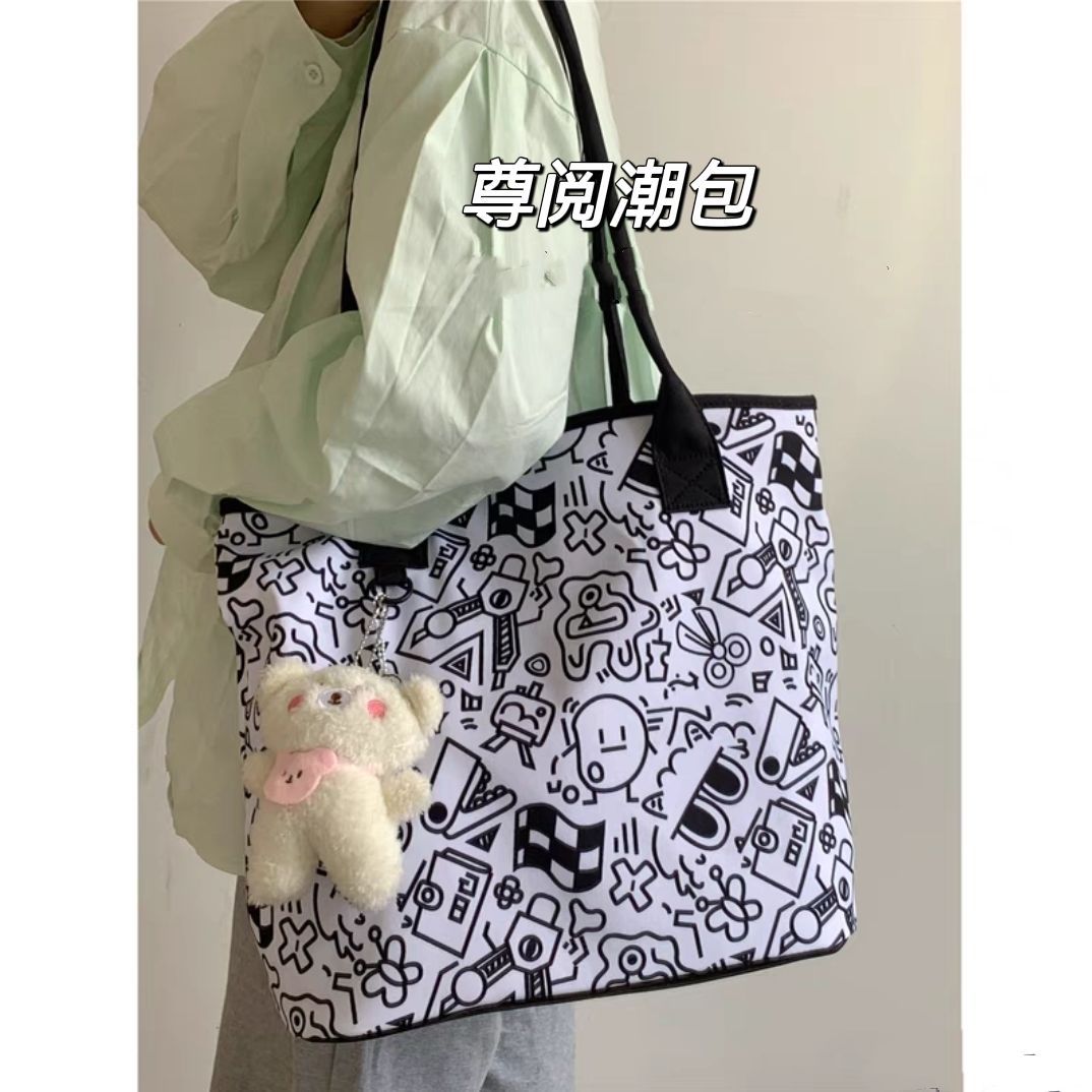 韓國ins港風大容量學生包包女 百搭單肩包日系通勤小眾復古托特包