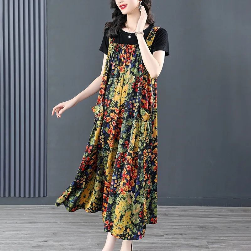 Summer suit fashion foreign style suspenders dress gentle wind long skirt French ladies short-sleeved summer set