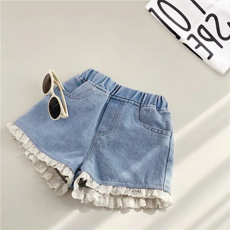 Girls denim shorts summer outer wear pants baby girl summer dress 2022 new foreign style children's jeans trend