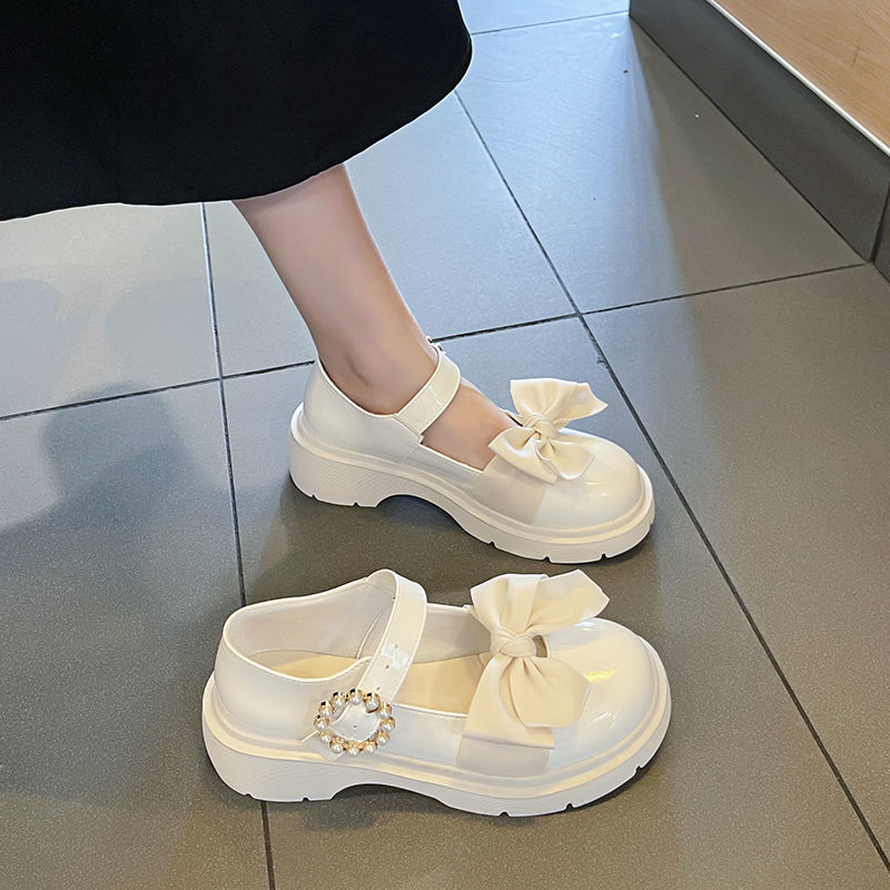 法式瑪麗珍小皮鞋女2022新款夏季蝴蝶結圓頭厚底配裙子日系jk單鞋