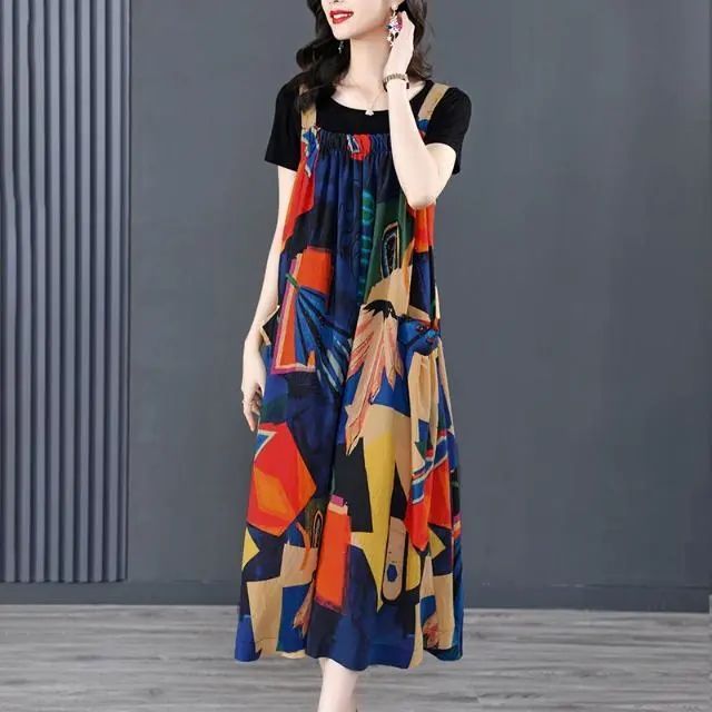 Summer suit fashion foreign style suspenders dress gentle wind long skirt French ladies short-sleeved summer set