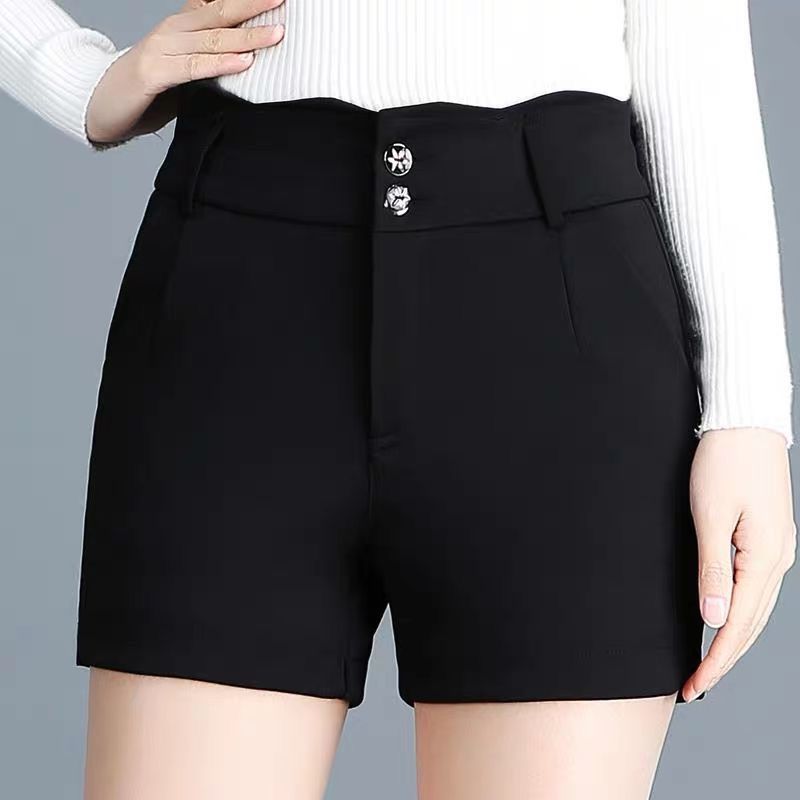 Summer new style elastic large size shorts female summer outer wear Korean version slim fat mm black middle-aged ladies straight hot pants