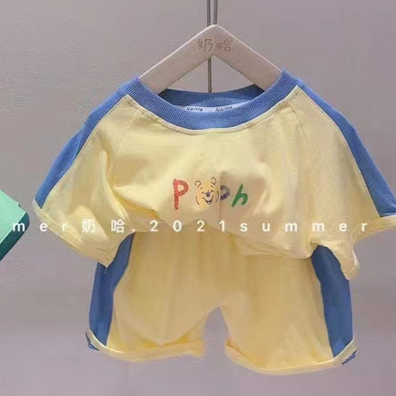 男女童夏装套装2022新款童装儿童卡通短袖拼接两件套中小童宝宝服