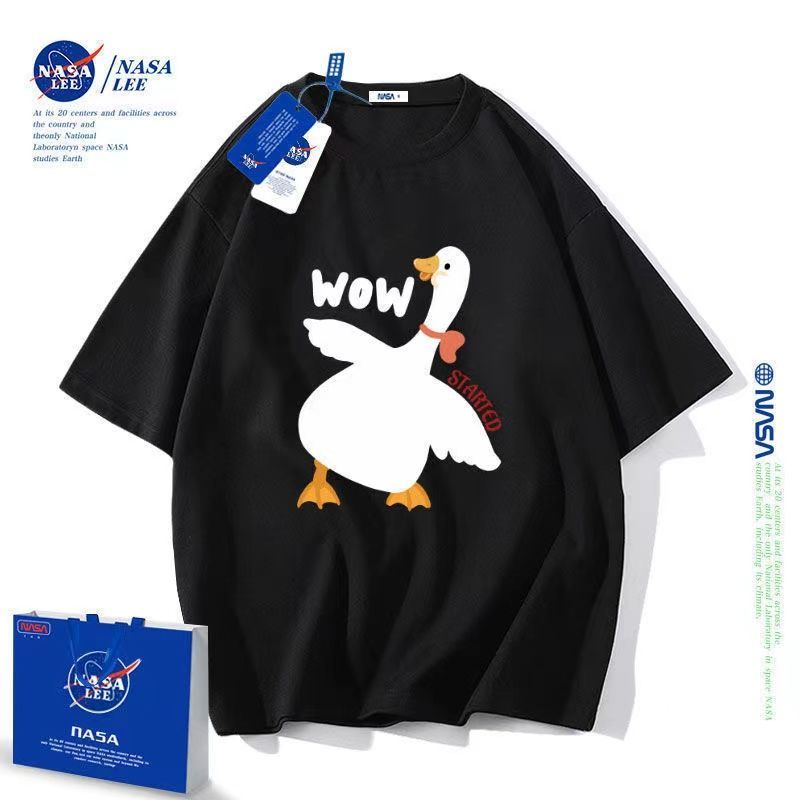 NASAAESS joint big goose WO print short-sleeved parent-child clothing boys and girls baby Klein blue T-shirt half-sleeve tide