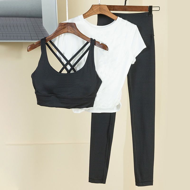 Plus size women's summer suit women's 2023 new Korean style yoga top sports vest leggings three-piece trendy