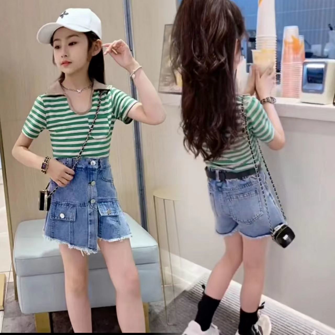 女童夏裝短裙套裝2022新款兒童裝夏季洋氣時髦網紅女孩短袖兩件套