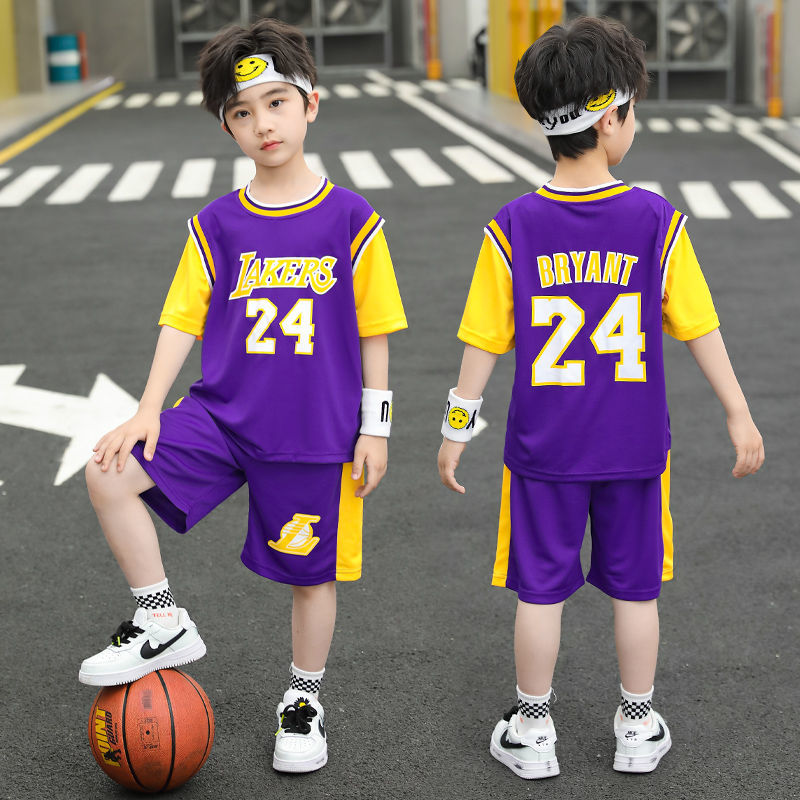 儿童篮球服套装速干男童24号短袖球衣湖人科比夏季薄款运动训练服