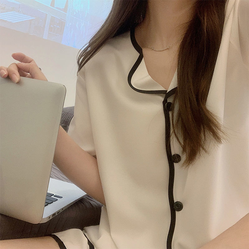 夏天簡約薄款冰絲睡衣女2022年夏季新款短袖仿真絲綢家居服兩件套