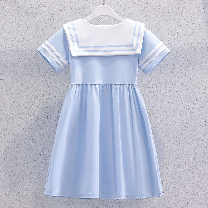 女童海军学院风连衣裙2022夏季短袖新款洋气儿童女孩夏装薄款裙子
