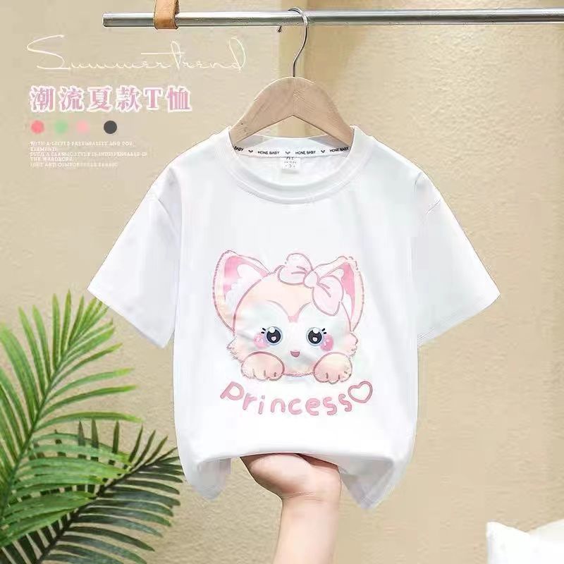 Girls [lights up] Lingna Belle pure cotton T-shirt foreign style cute sweat-absorbing breathable short-sleeved one-piece T-shirt