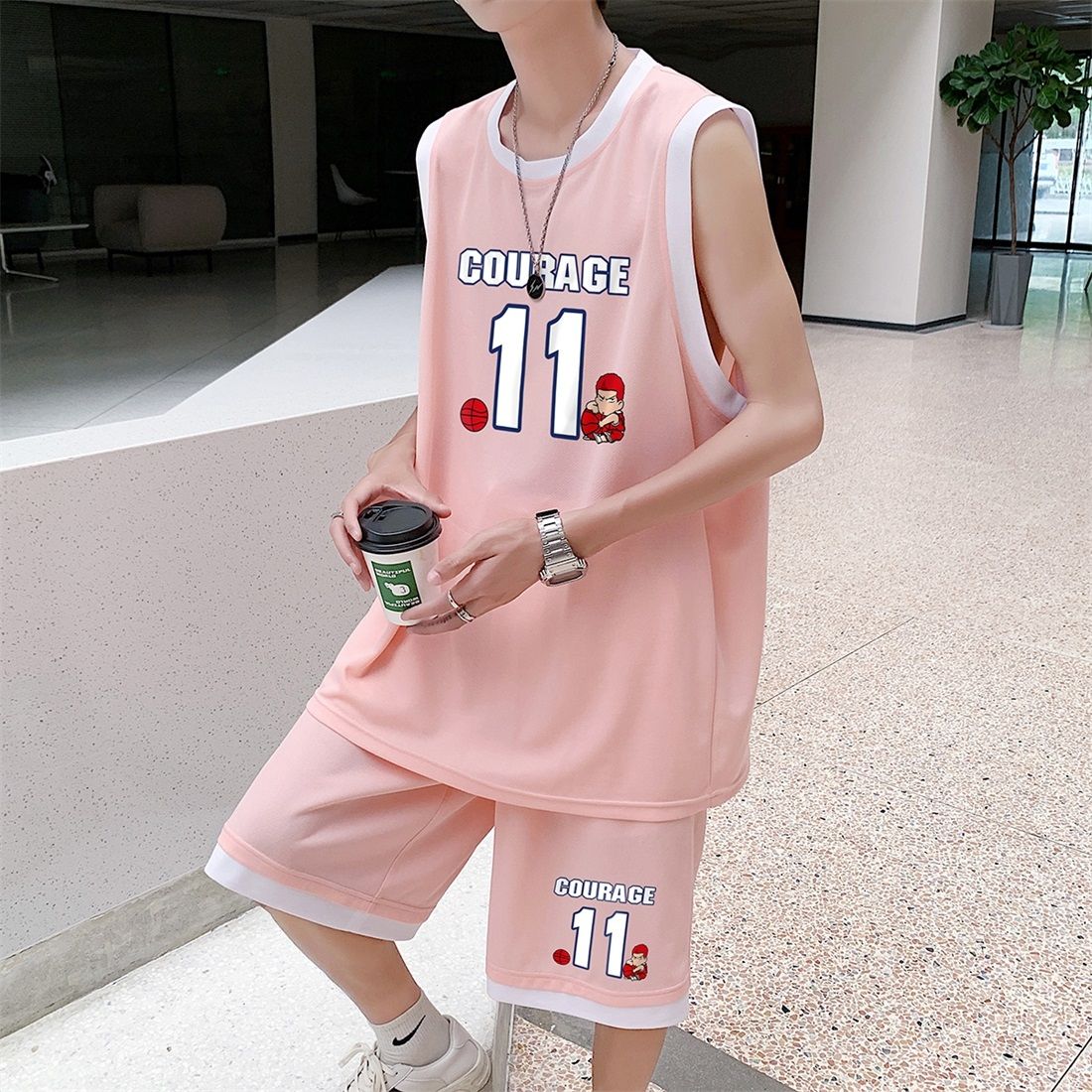 休闲运动套装男2023夏季新款篮球服学生韩版宽松跑步球衣两件套潮