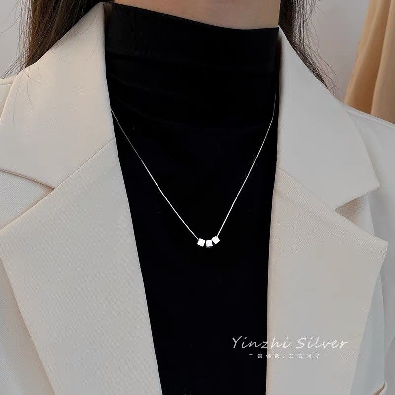 Necklace New Simple Fresh Handmade Plain Geometric Square Pendant Design Sense Short Necklace Clavicle Chain Gift Female