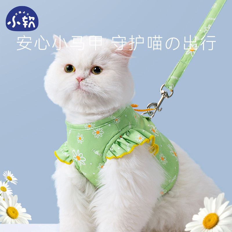 猫咪牵引绳背心式防挣脱溜猫绳外出专用猫背带链子防逃脱遛猫绳子