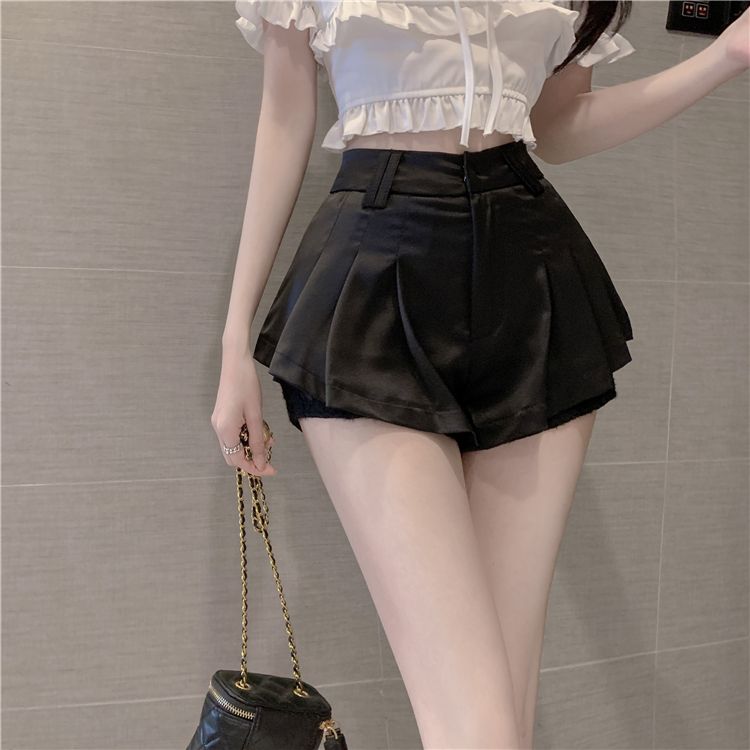 Hot girl lace edge culottes women's autumn new high waist slim temperament super shorts casual all-match short white pants