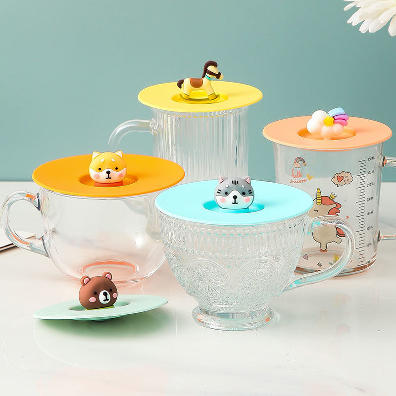 食品级硅胶杯盖玻璃马克杯盖水杯盖子茶杯盖卡通可爱防尘通用杯盖