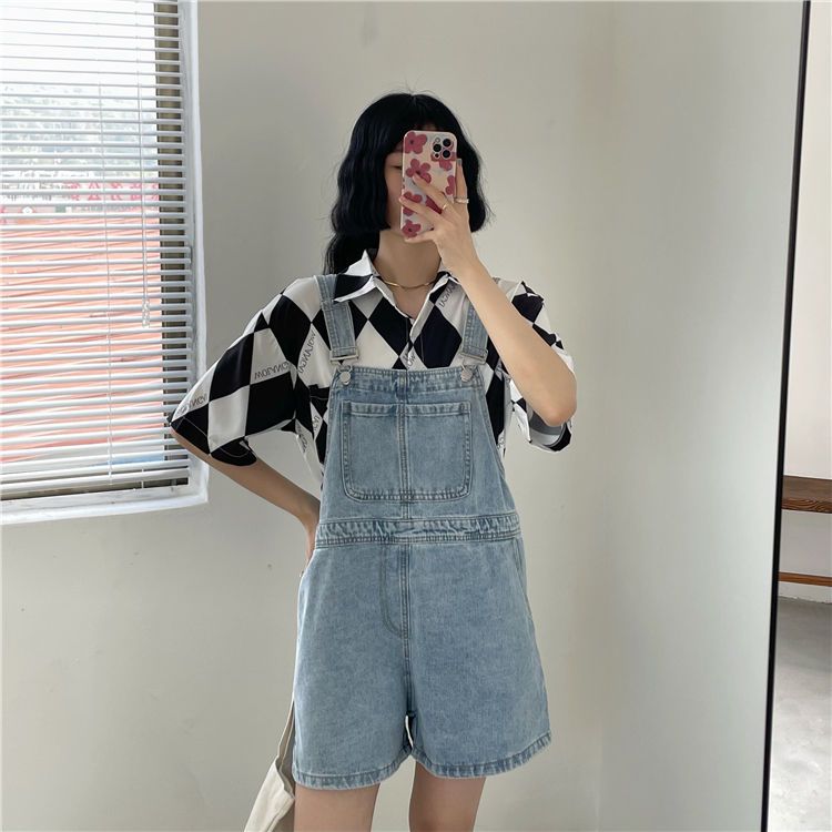 Denim overalls women's shorts summer new small loose Korean version student wide-legged hot pants all-match ins tide