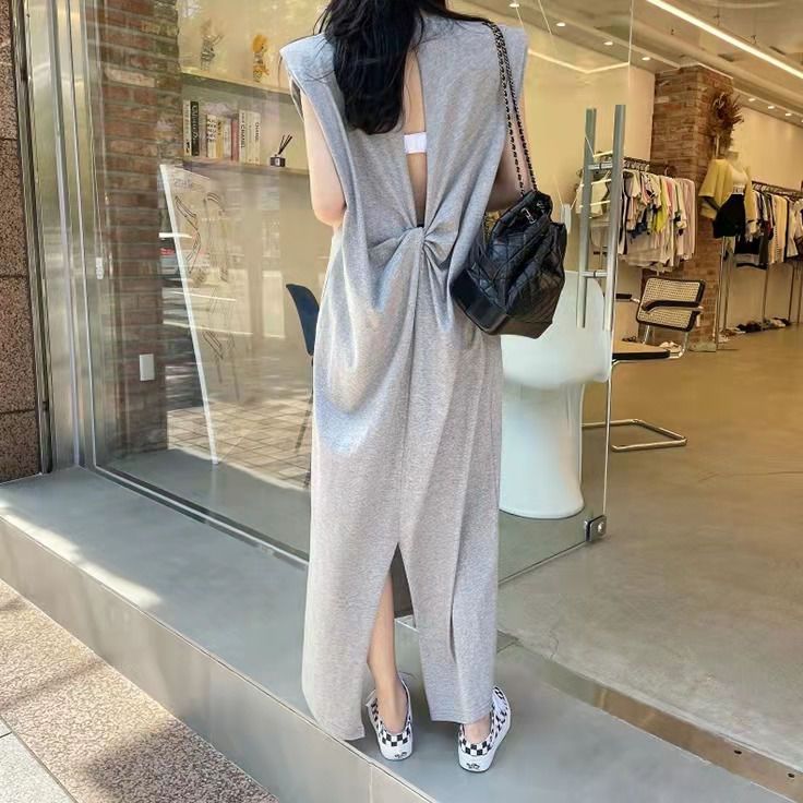 Shoulder pads hollow backless sleeveless dress fat MM extra large size 300 catties summer loose hidden meat thin vest skirt