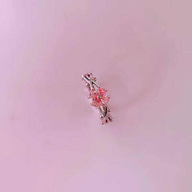 New Trendy Pink Moissanite S925 Silver Adjustable Open For Women Elegant Small Flower Food Ring Fashion_voghion.com