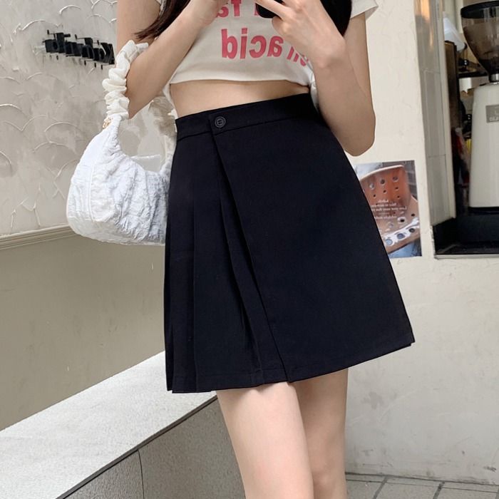 Grey pleated skirt for women in spring , new A-line skirt, high waisted short skirt, small figure temperament skirt