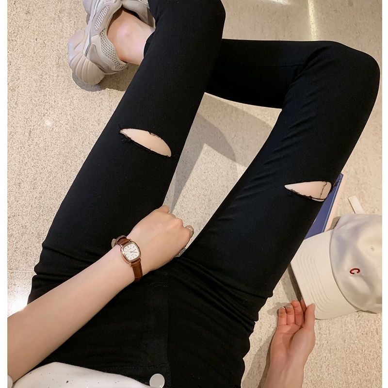 2023 new style ripped leggings women's outerwear spring and summer thin section slimming all-match skinny pants women