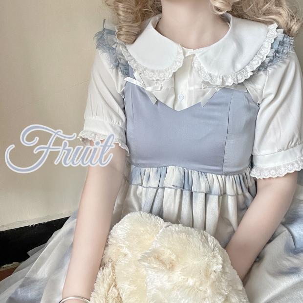 日系軟妹Lolita洋裝百搭短袖內搭純色娃娃領襯衫上衣女外穿夏裝