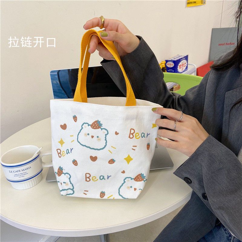 包包女2023新款小包卡通手提帆布包有拉鏈少女零食便當小包手提袋
