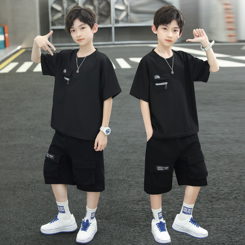 男童夏装短袖套装儿童两件套2023新款中大童时尚洋气T恤韩版炸街8