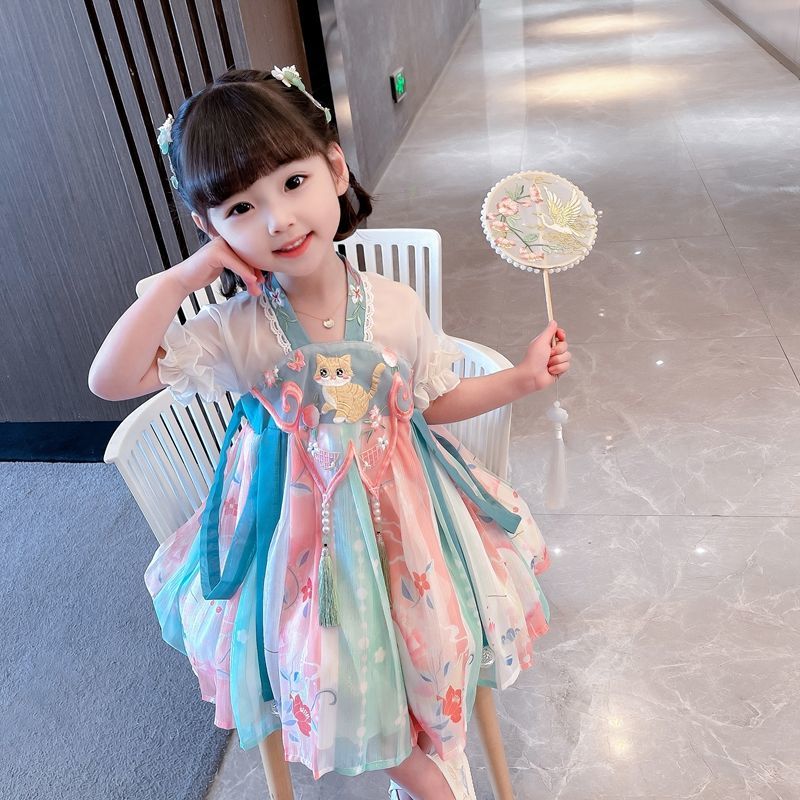 女童漢服連衣裙夏裝兒童裙子寶寶公主裙2022新款洋氣中國風夏季女